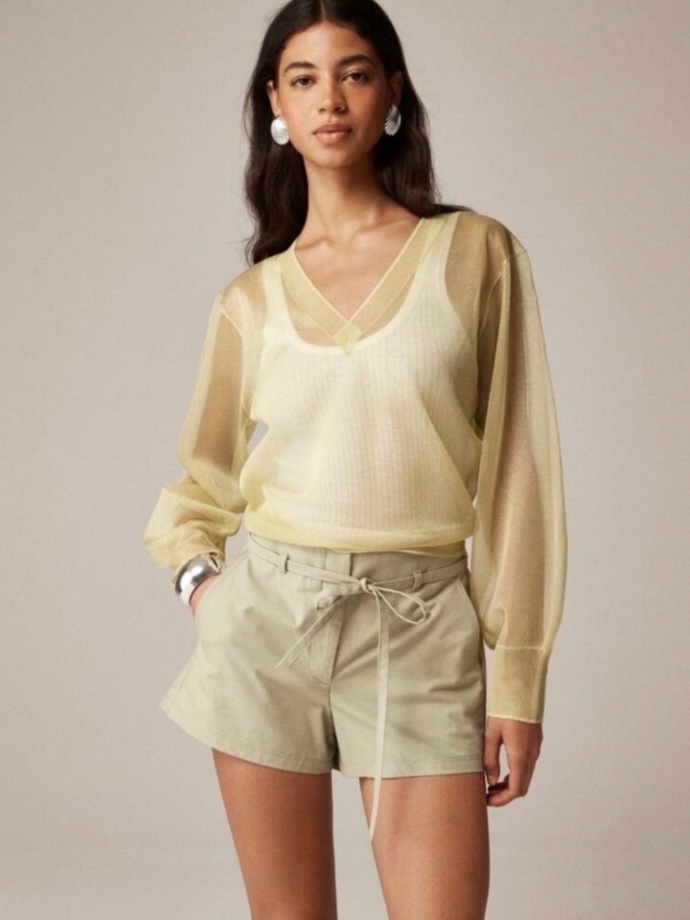 J.Crew Collection sheer V-neck sweater Chartreuse Size Large